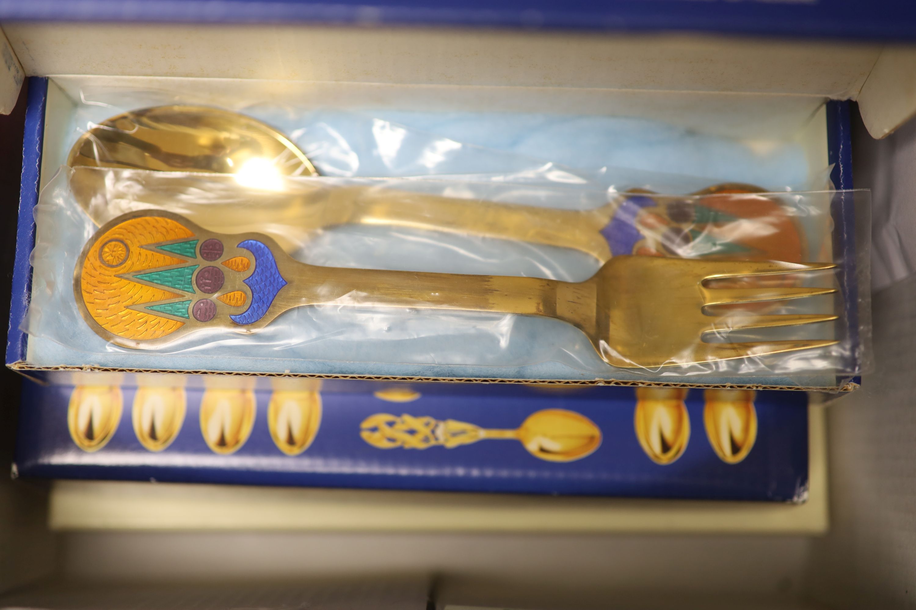 Assorted Danish sterling and enamel Christmas spoons